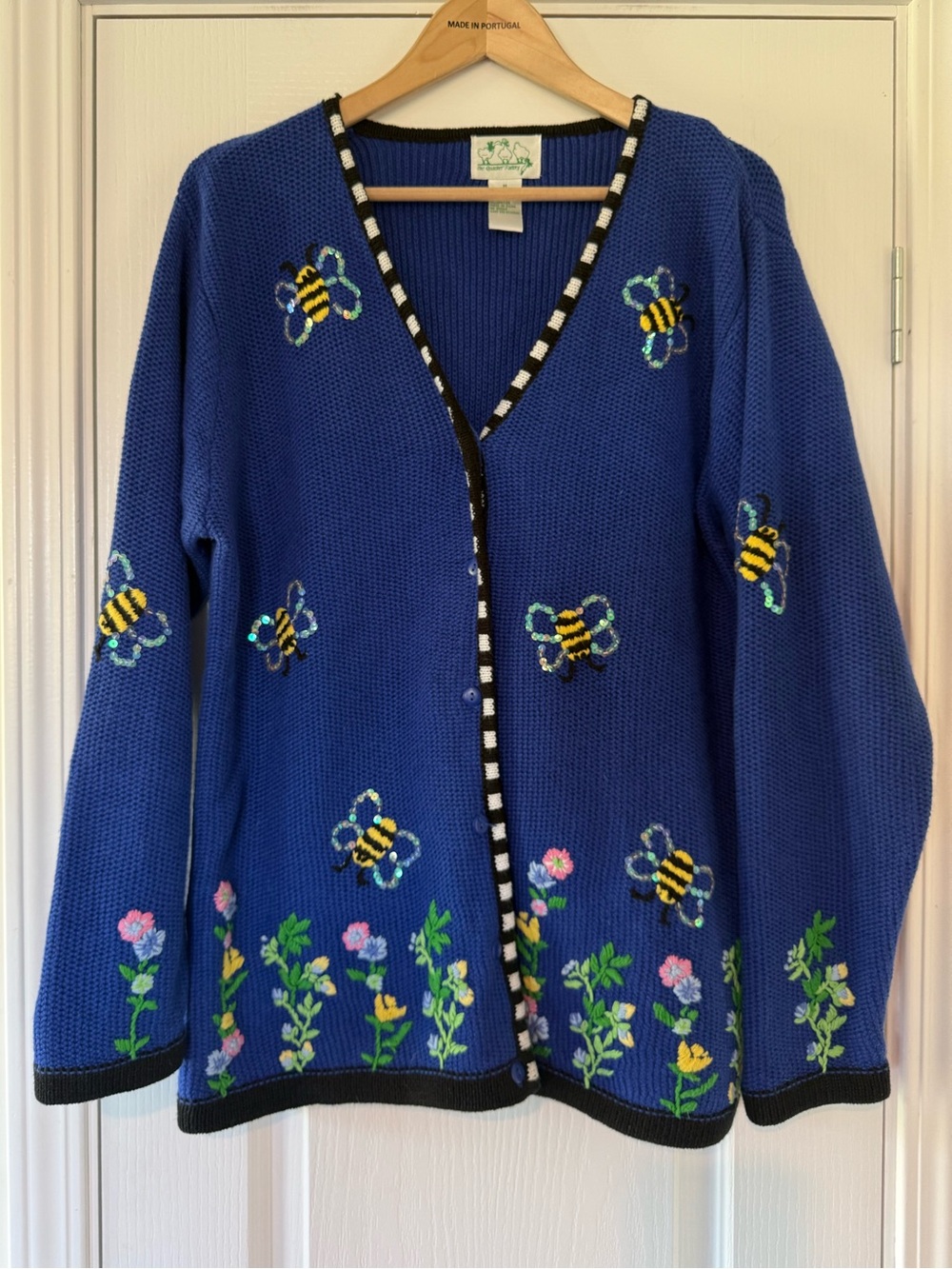 Quacker Factory Bee & Floral Sequin & Embroidery Cardigan